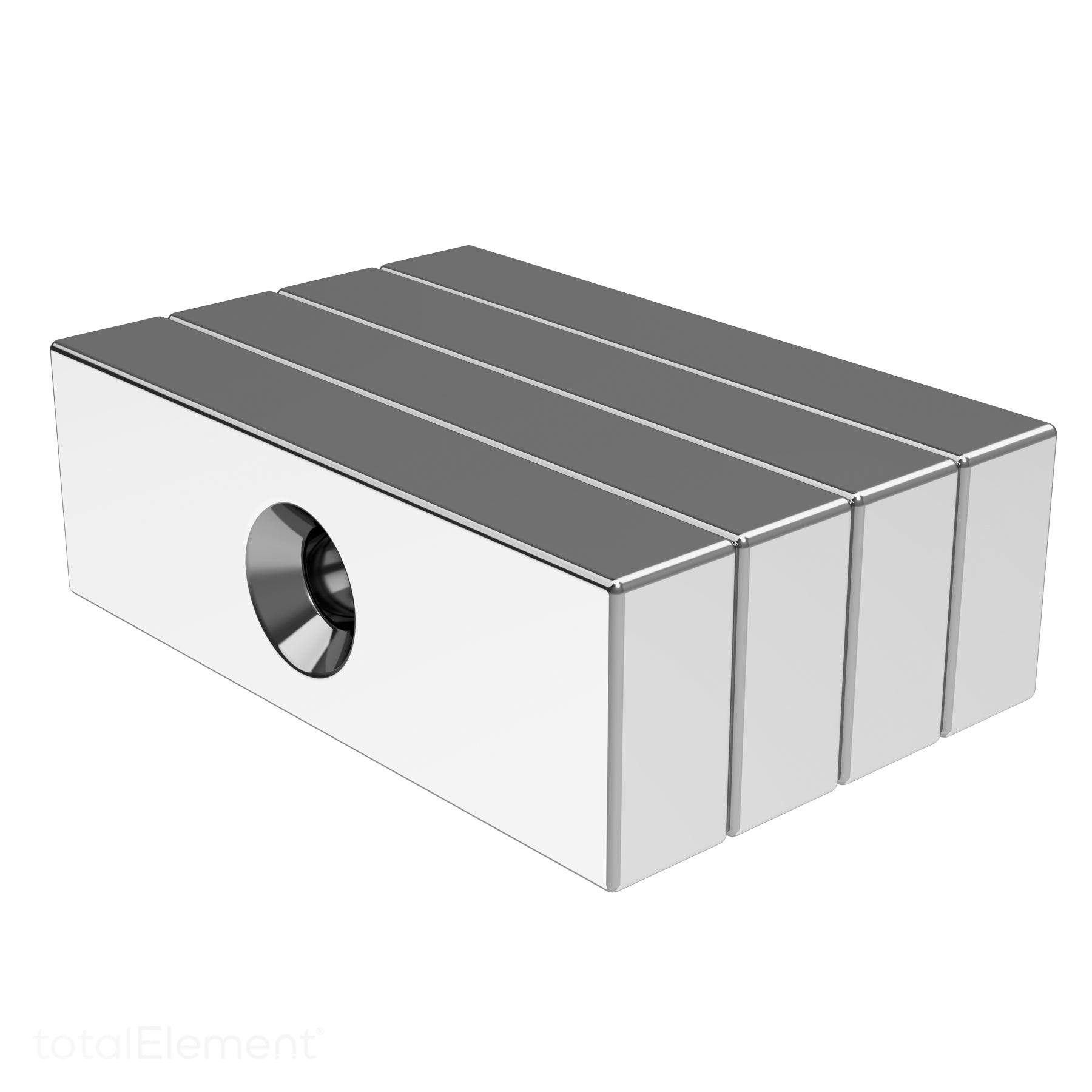 1.5 x 1/2 x 1/4 inch Neodymium Rare Earth Double-Sided Countersunk Block Magnets N52 (4 Pack)