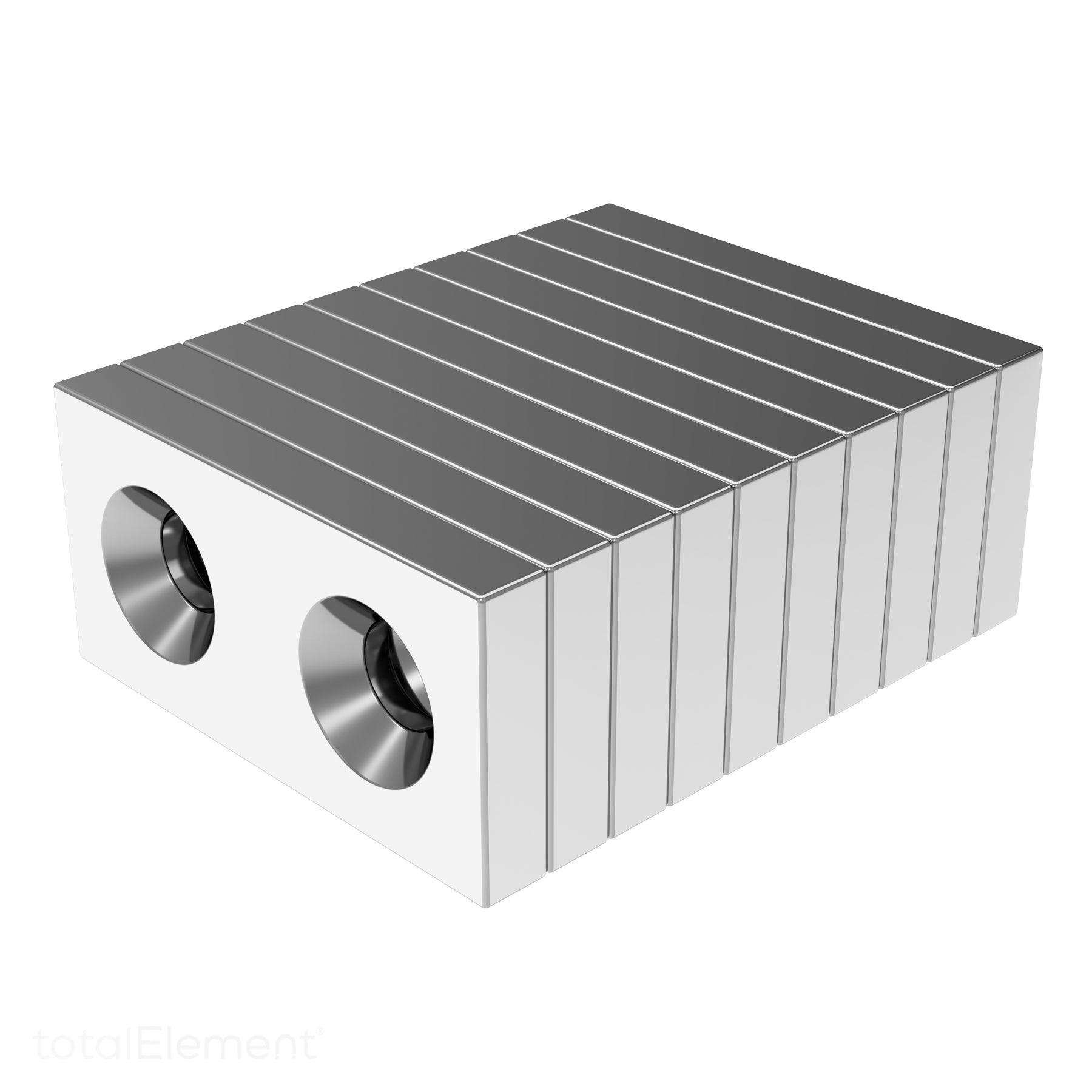 1 x 1/2 x 1/8 inch Neodymium Rare Earth Double Countersunk Block Magnets N52 (10 Pack)