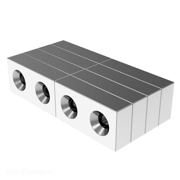 1 x 1/2 x 1/4 Inch Neodymium Rare Earth Countersunk Block Magnets N52 (8 Pack) - totalElement