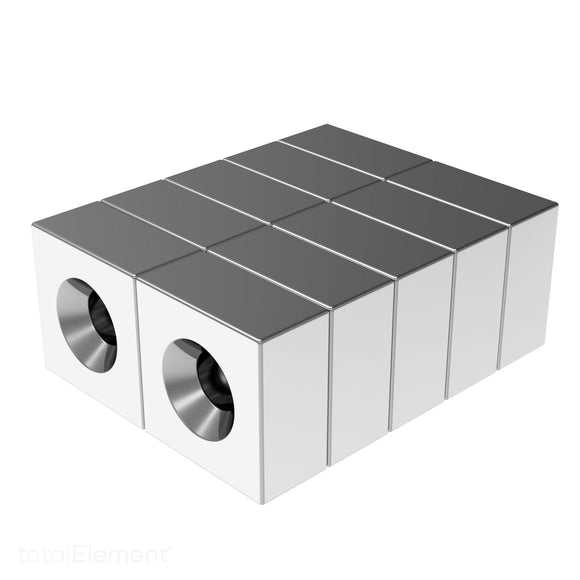 1/2 x 1/2 x 1/4 Inch Neodymium Rare Earth Double-Sided Countersunk Block Magnets N52 (10 Pack) - totalElement