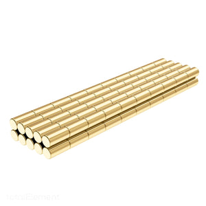 1/10 x 2/10 Inch Neodymium Rare Earth Cylinder/Rod Magnets Gold Coated N52 (100 Pack) - totalElement